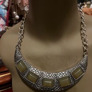 Chic Silver and Green Necklace